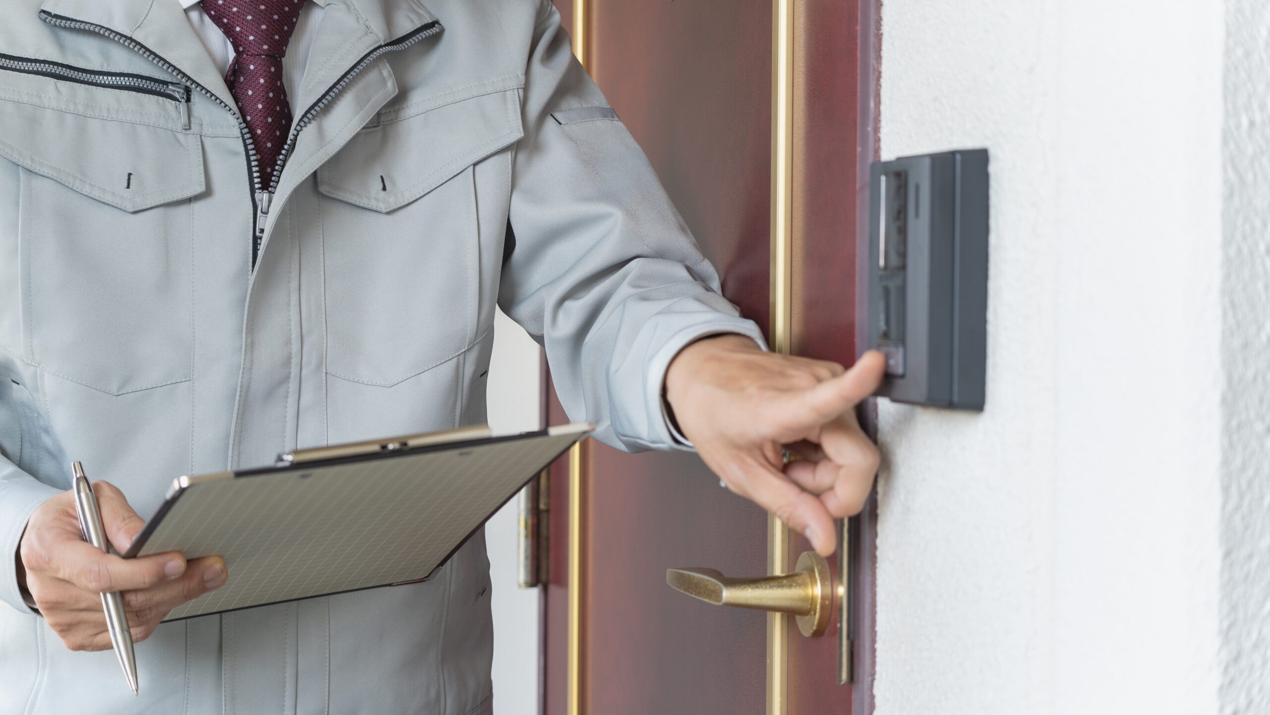 door-to-door sales person ringing doorbell